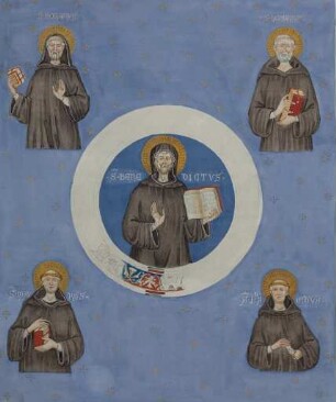 Medaillon mit Halbfigur des hl. Benedikt und vier Ordensheiligen