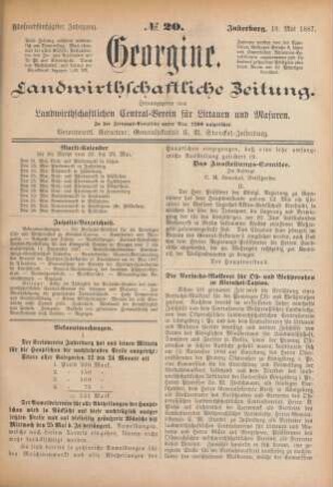 Fünfundfünfzigster Jahrgang. No. 20. Insterburg, 19. Mai 1887.
