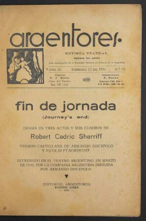 1936009300: Fin de jornada : drama en tres actos y seis cuadros