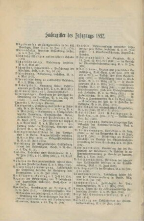 Sachregister des Jahrgangs 1892