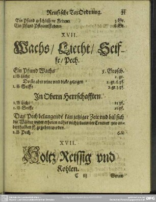 XVII. Holtz, Reissig und Kohlen