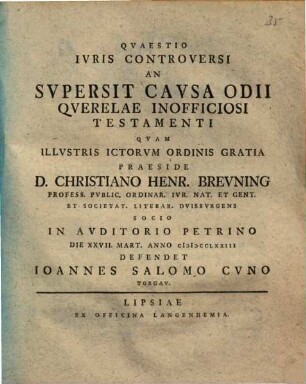 Qvaestio ivris [Quaestio iuris] controversi an supersit causa odii querelae inofficiosi testamenti
