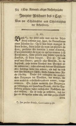 Zweyter Abschnitt des 2 Cap. Von der Schädlichkeit und Schändlichkeit der Atheisterey.
