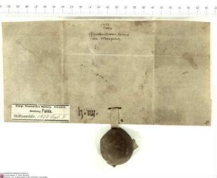 Frowin von Haun (Hune) bekundet für sich, seine Ehefrau Margarete und ihre Erben, dass er Johann [von Merlau], Abt von Fulda und dem Kloster Fulda...