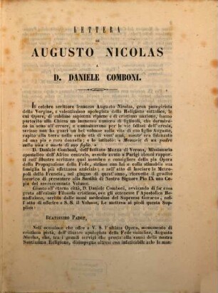 Lettera di Augusto Nicolas a. D. Daniele Camboni