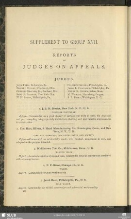 Supplement To Group XVII. Reports Of Judges On Appeals