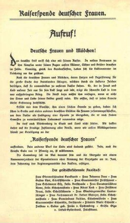 Spendenaufruf der "Kaiserspende deutscher Frauen"