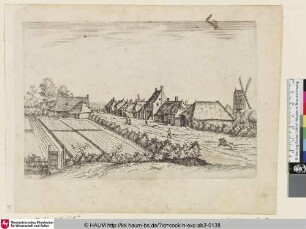 [Fields and a Village Road with Post Mill; Dorf mit Feldern und einer Windmühle]