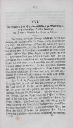 XVI. Geschichte des Cyriaeusstiftes zu Eschwege, nach urkundlichen Quellen bearbeitet