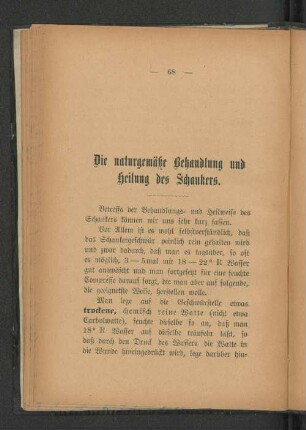 Die naturgemäße Behandlung und Heilung des Schankers.