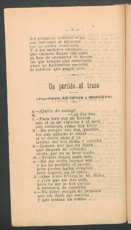 Un partido al truco : (Jugadores: Antonio y Modesto)