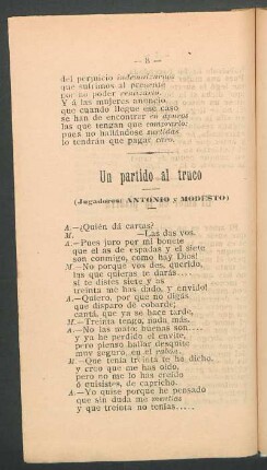 Un partido al truco : (Jugadores: Antonio y Modesto)