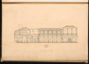 Kurhaus Schinkelwettbewerb 1863: Querschnitt (linker Flügel); Maßstabsleiste