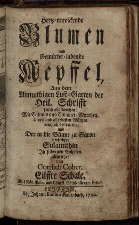 11: Hertz-erqvickende Blumen und Gemüths-labende Aepffel. Eilffte Schale
