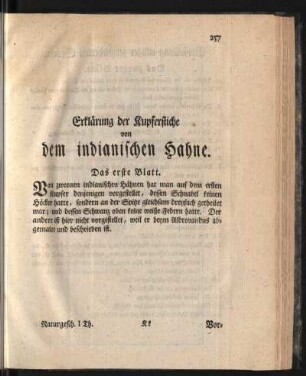 Erklärung der Kupferstiche von dem indianischen Hahne