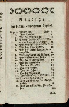 Anzeige der hierinn enthaltenen Kapitel.