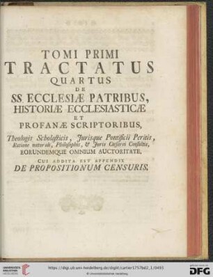 Tractatus quartus: De SS. Ecclesiæ Patribus, Historiæ Ecclesiasticæ [...]