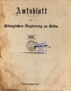 Amtsblatt für den Regierungsbezirk Köln. 1858