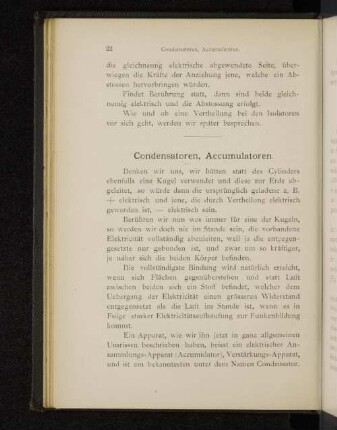 Condensatoren, Accumulatoren.