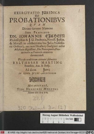 Exercitatio Iuridica De Probationibus