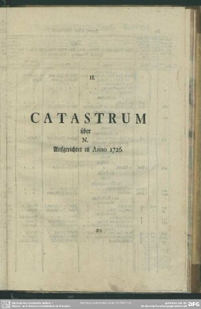H. Catastrum über N. Aufgerichtet in Anno 1726.