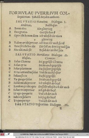 FORMVLAE || COLLOQVIORVM PVERI=||lium, Sebaldo Heyden Autore.