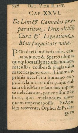 Cap. XXVI. De Lini & Cannabis praeparatione ...