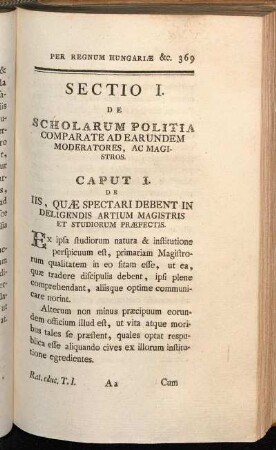 Sectio I. De Scholarum Politia Comparate Ad Earundem Moderatores, Ac Magistros
