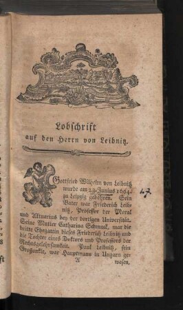 Lobschrift auf den Herrn von Leibnitz