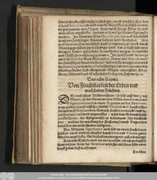 Das achte Capitel. Von Fruchtbarkeit der Erden und wachsenden Früchten.