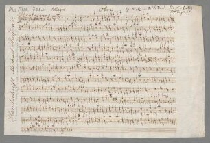 Beatus vir qui suffert, V (4), orch, org, MH 410, a-Moll - BSB Mus.ms. 7082 : [caption title, on the left, crossways, by Pacher:] Handschrift Michael Haydn's. [on top, right:] Graduale in Fest. Franc[?] Xaverii et alij[?] // Fasc. VI [?] 72 [?]