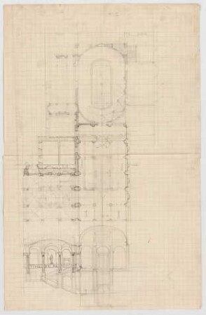 Thiersch, Friedrich von; nicht bestimmbare Blätter - Treppenhaus (Grundriss, Schnitt)