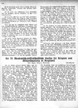 Der XI. Akademisch-wissenschaftliche Kursus für Religion und Weltanschauung in Bergedorf
