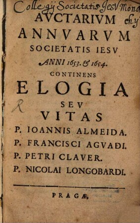 Auctarium annuarum Societatis Jesu anni 1653 - 1654