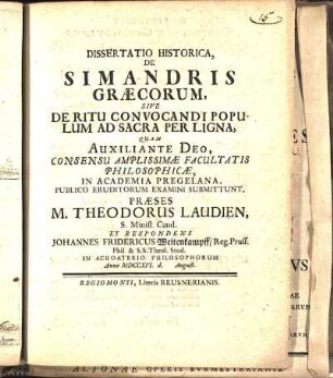 Dissertatio Historica De Simandris Græcorum, Sive De Ritu Convocandi Populum Ad Sacra Per Ligna