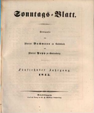 Sonntagsblatt. 1845 = Jg. 15