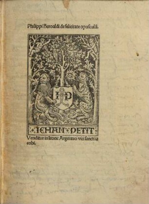 De felicitate : mit Gedichten und Widmungsbrief des Autors an Jakob, Markgraf von Baden