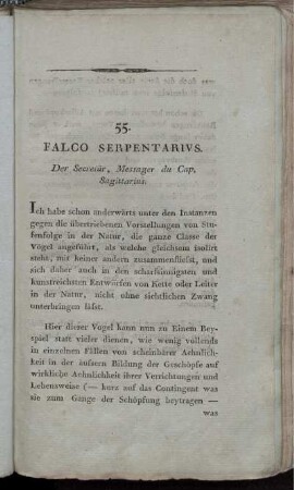 55. Falco Serpentarius. Der Secretär, Messager du Cap, Sagittarius.