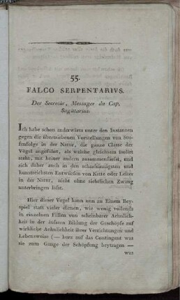 55. Falco Serpentarius. Der Secretär, Messager du Cap, Sagittarius.