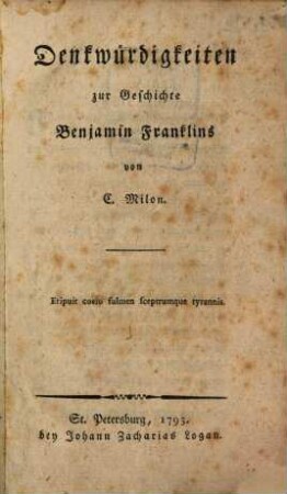 Denkwürdigkeiten zur Geschichte Benjamin Franklins