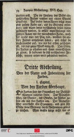 Dritte Abtheilung: Von der Natur und Zubereitung der Farben