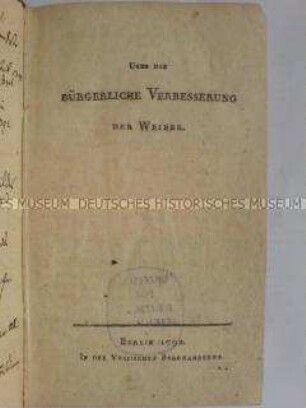 Aufklärerische Streitschrift über die Stellung der Frau in der bürgerlichen Gesellschaftn