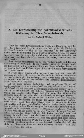 Die Entwickelung und national-ökonomische Bedeutung der Theerfarbenindustrie