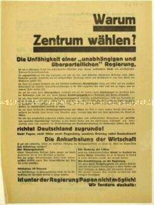 Aufruf der Zentrumspartei zur Reichstagswahl am 6. November 1932