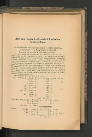 Astronomische Ortsbestimmungen in Südwestafrika. Ausgeführt von Hauptmann v. Estorff.