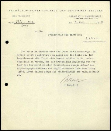 M. Schede an DAI Athen