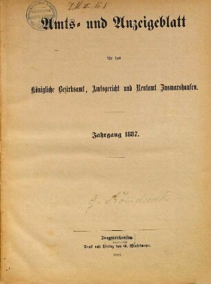 Amts- und Anzeigeblatt für das Königliche Bezirksamt Zusmarshausen. 1887