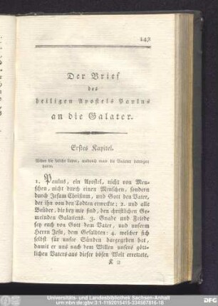 Der Brief des heiligen Apostels Paulus an die Galater.