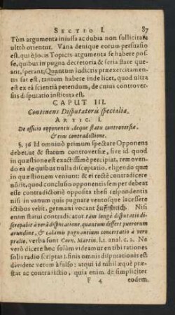 Artic. I. De officio opponentis, deque statu controversiae, [et] eius contradictione.