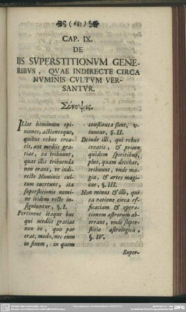 Cap. IX. De Iis Superstitionum Generibus, Quae Indirecte Circa Numinis Cultum Versantur